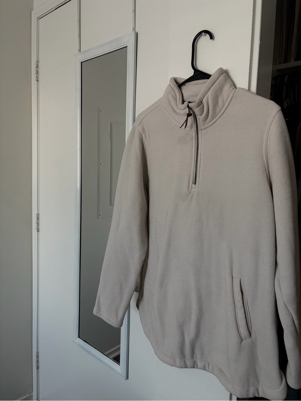 Womens Quarter-Zip Fleece Pullover - Light Beige